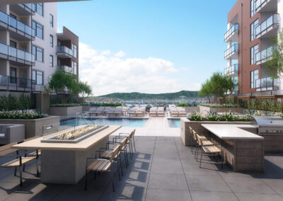 The Lafayette by SummerHill Apartment Communities outside pools, firepits, and sitting areas